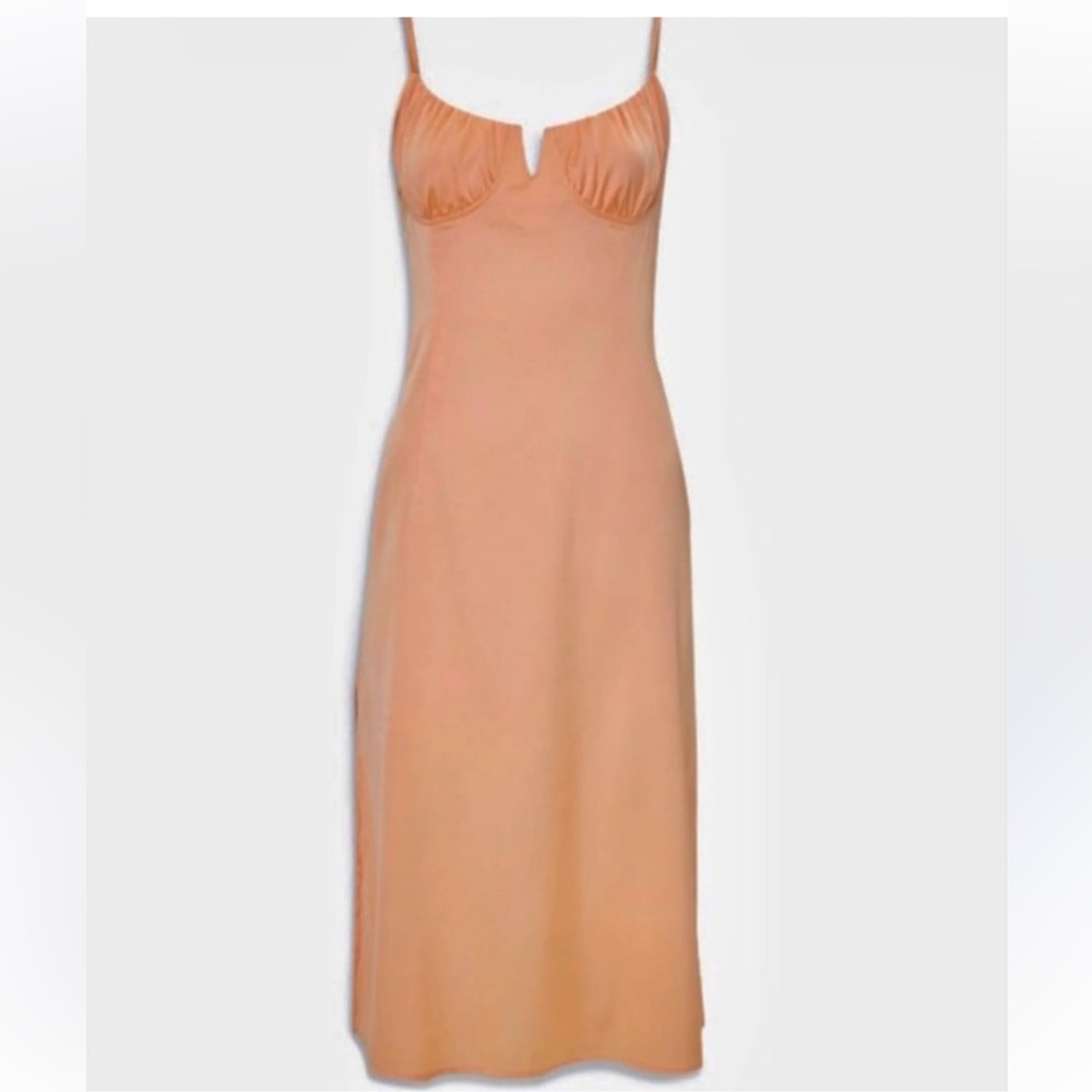 Forever 21 satin Peach‎ Slip midi dress adjustable straps Sz M